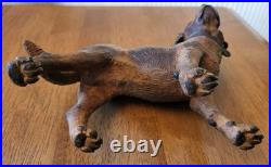 Late 1800's Black Forest Hand Carved Wood Dog Sculpture Highly Detailed 8.5 Inch