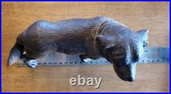 Late 1800's Black Forest Hand Carved Wood Dog Sculpture Highly Detailed 8.5 Inch