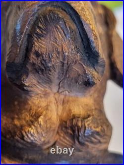 Late 1800's Black Forest Hand Carved Wood Dog Sculpture Highly Detailed 8.5 Inch