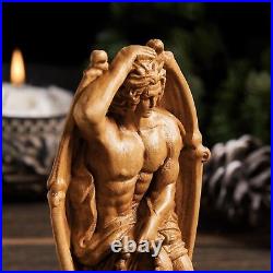 Le Génie du Mal Majestic Lucifer Statue, Fallen Angel Demon Wood Carving, H