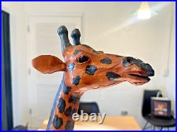 Leather Wrapped Giraffe 30 Vintage Wood Carved