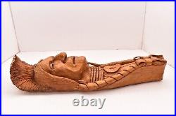 Les Welliver Wood Carved Sculpture 1973 Hanging Art Native American Indian Chief