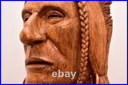 Les Welliver Wood Carved Sculpture 1973 Hanging Art Native American Indian Chief
