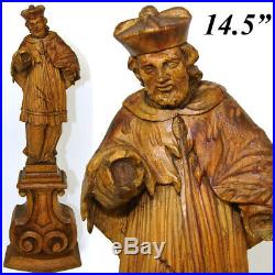 Lg Antique Carved Wood 14.5 Black Forest Style Religious Sculpture, Cardinal