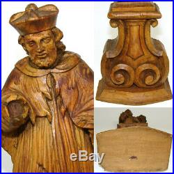 Lg Antique Carved Wood 14.5 Black Forest Style Religious Sculpture, Cardinal