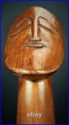 Lg Wooden Bust Modern Meditating Buddha Peace Carved Wood Sculpture Island Totem