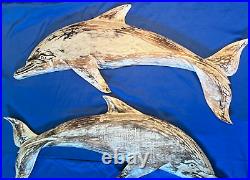 Life-Like, Rescued Pine Wood Porpoise/Dolphin Sculpture/Carving, Wall Art