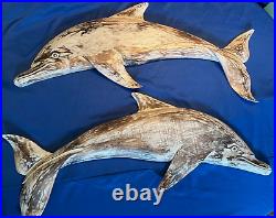 Life-Like, Rescued Pine Wood Porpoise/Dolphin Sculpture/Carving, Wall Art