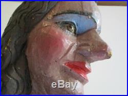 Life Size Old Wood Carving Head Folk Art Statue Sculpture Glass Eye Primitive