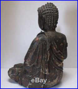 Life Size Wood Carving Buddha Seated Antique 19th Century Or Older Sculpture