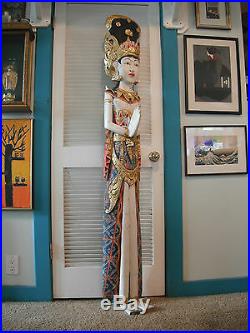 Lifesize Balinese Dewi Sri Huge 5'-10 (178 cm) Wood Carving Colorful 1970's Rare