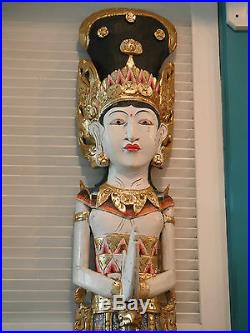 Lifesize Balinese Dewi Sri Huge 5'-10 (178 cm) Wood Carving Colorful 1970's Rare