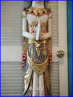 Lifesize Balinese Dewi Sri Huge 5'-10 (178 cm) Wood Carving Colorful 1970's Rare