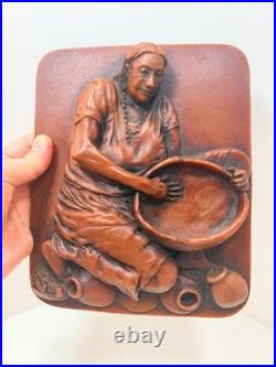 Limited Edition Hand Carved Mahogany Wood Mayan Pots Sculpture by Stephen Okeke