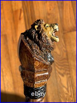 Lion's Head Poplar Hand Carved Walking Stick