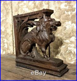 Lion scroll wood carving corbel bracket Antique french architectural salvage