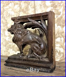 Lion scroll wood carving corbel bracket Antique french architectural salvage