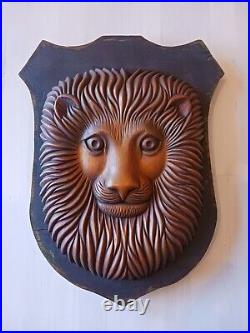 Lion wood carving bas relief wall sculpture