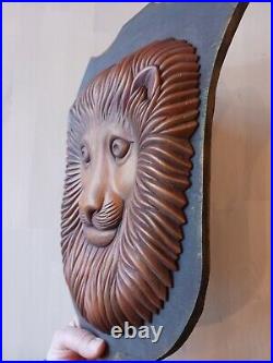 Lion wood carving bas relief wall sculpture