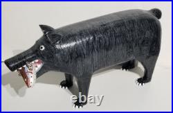 Lonnie & Twyla Money Bear With Rainbow Trout Folk Art Wood Carving Sculpture