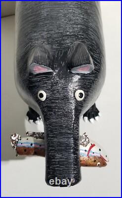 Lonnie & Twyla Money Bear With Rainbow Trout Folk Art Wood Carving Sculpture