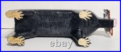 Lonnie & Twyla Money Bear With Rainbow Trout Folk Art Wood Carving Sculpture