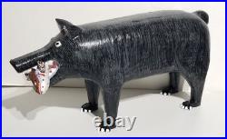 Lonnie & Twyla Money Bear With Rainbow Trout Folk Art Wood Carving Sculpture