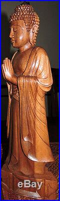 Lord Buddha Standing Statue Zen Meditation Buddhism Carved Wood Sculpture