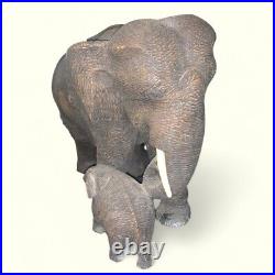 Lot Of (3) Carved Wooden Elephant Family Sculptures