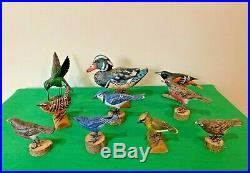 Lot of 10 hand carved hand painted wood birds sculpture figurine various species