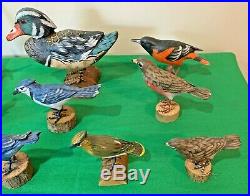 Lot of 10 hand carved hand painted wood birds sculpture figurine various species