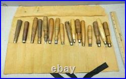 Lot of 16 Vintage Wood Carving Chisels And Gouges tool roll Sorby Addis Taylor