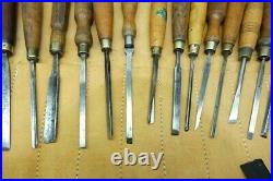 Lot of 16 Vintage Wood Carving Chisels And Gouges tool roll Sorby Addis Taylor