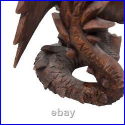 Lot of 2 Hand Carved Suar Wood Sculpture by KT Taram 6 Tall'Winged Dragon