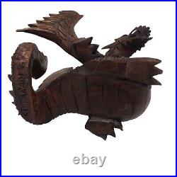 Lot of 2 Hand Carved Suar Wood Sculpture by KT Taram 6 Tall'Winged Dragon