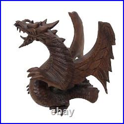 Lot of 2 Hand Carved Suar Wood Sculpture by KT Taram 6 Tall'Winged Dragon