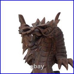 Lot of 2 Hand Carved Suar Wood Sculpture by KT Taram 6 Tall'Winged Dragon