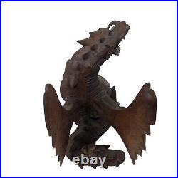 Lot of 2 Hand Carved Suar Wood Sculpture by KT Taram 6 Tall'Winged Dragon