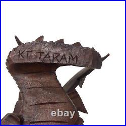 Lot of 2 Hand Carved Suar Wood Sculpture by KT Taram 6 Tall'Winged Dragon