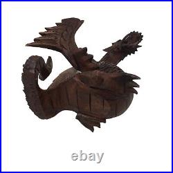 Lot of 2 Hand Carved Suar Wood Sculpture by KT Taram 6 Tall'Winged Dragon