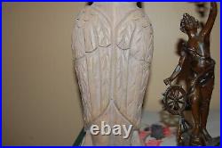 Lot of 3 Statues Hermes with Caduceus and 2 Wood Carved Owls Occult Mercury