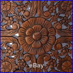 Lotus Flower Teak Wood Hand Carved Home Decor Wall Panel Art Decorative #3 gtahy