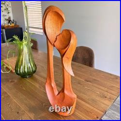 Luis Potosi Carved Teak Wood'Couple in Love' Sculpture Ecuadorian Master Carver
