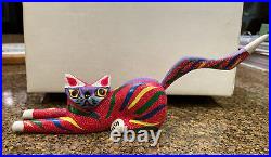 Luis Sosa CalvoHand Carved Wooden Cat Made In Mexico Colorful Abstract