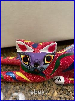 Luis Sosa CalvoHand Carved Wooden Cat Made In Mexico Colorful Abstract