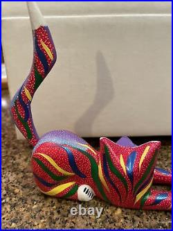 Luis Sosa CalvoHand Carved Wooden Cat Made In Mexico Colorful Abstract