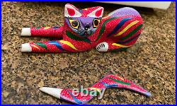 Luis Sosa CalvoHand Carved Wooden Cat Made In Mexico Colorful Abstract