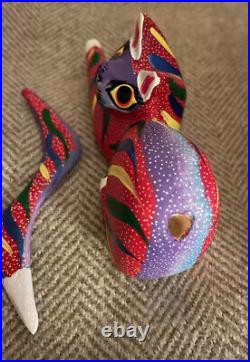 Luis Sosa CalvoHand Carved Wooden Cat Made In Mexico Colorful Abstract