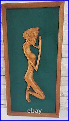 MCM Carved Wood Nude Women Wall Sculpture 3 Piece Grouping 3D Framed Art Vintage