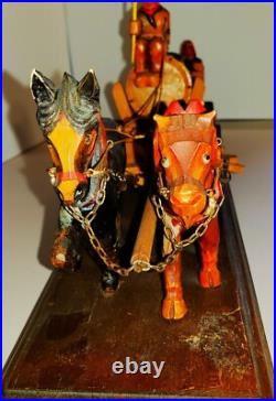 MCM Folk Art Sculpture in Wood Found Objects Oktoberfest Anri Style Horses Wagon